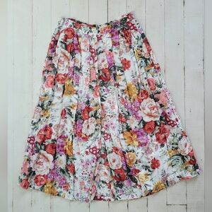 Vintage Phool Women’s Boho Cottagecore Floral Pleated Midi Skirt Size Large